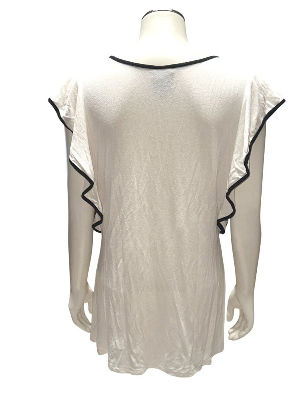 Bobeau Large White Black Ruffle Sleeve Keyhole Tunic Blouse City Chic Monochrome - Picture 5 of 9